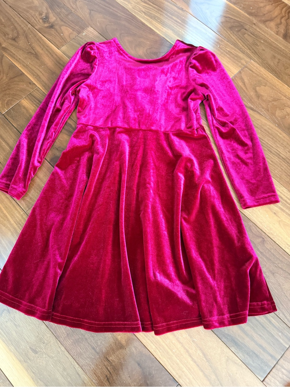 Kids Velvet Long-Sleeve Party Dress - Fuchsia Pink size 7-9